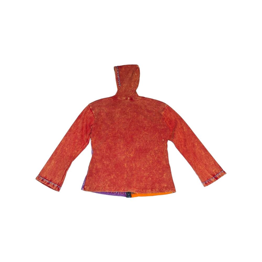 Vintage Y2K Rising International Hippie Patchwork Jacket Hooded Orange Floral